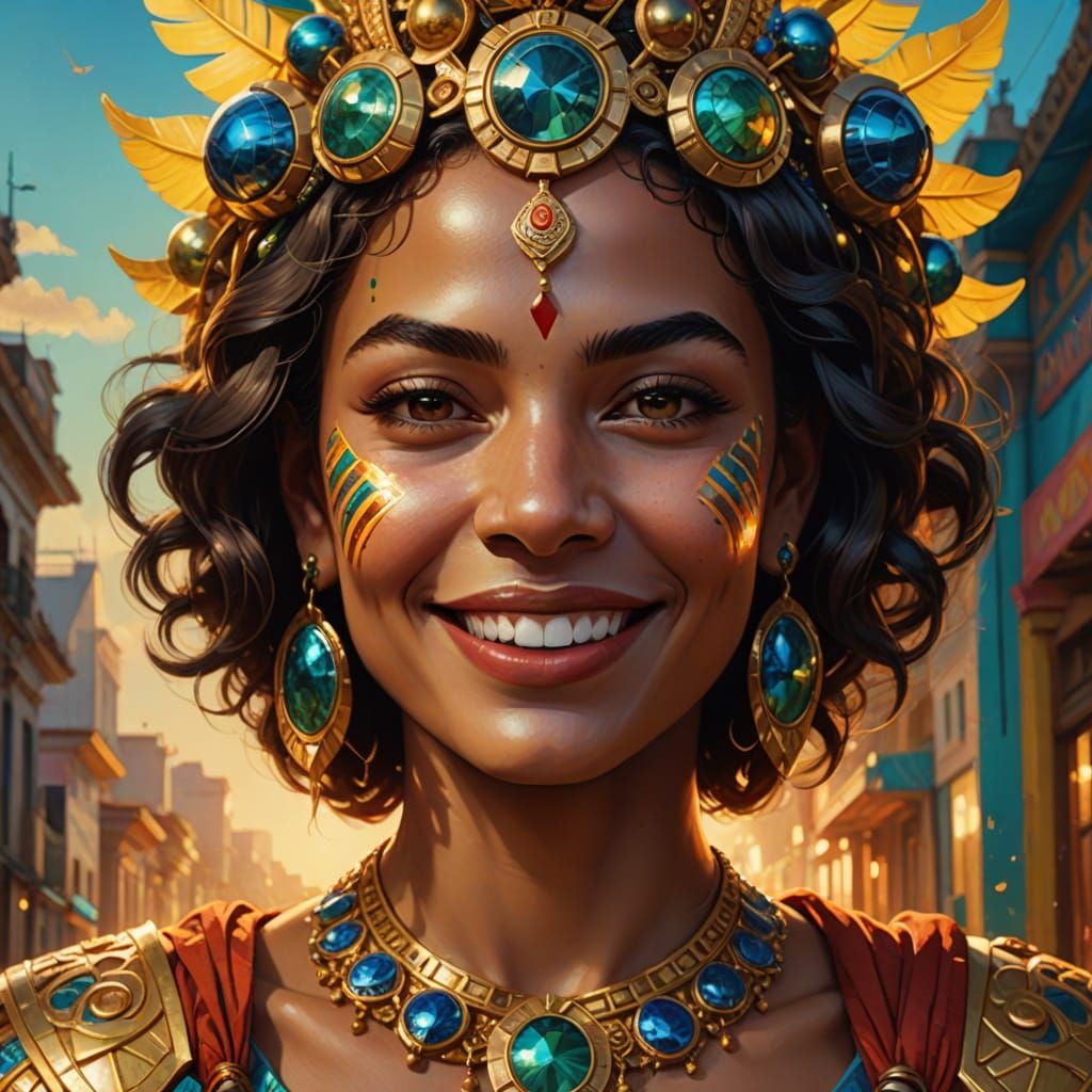 Hyperrealistic Portrait of a Goddess with Glowing Ornaments
