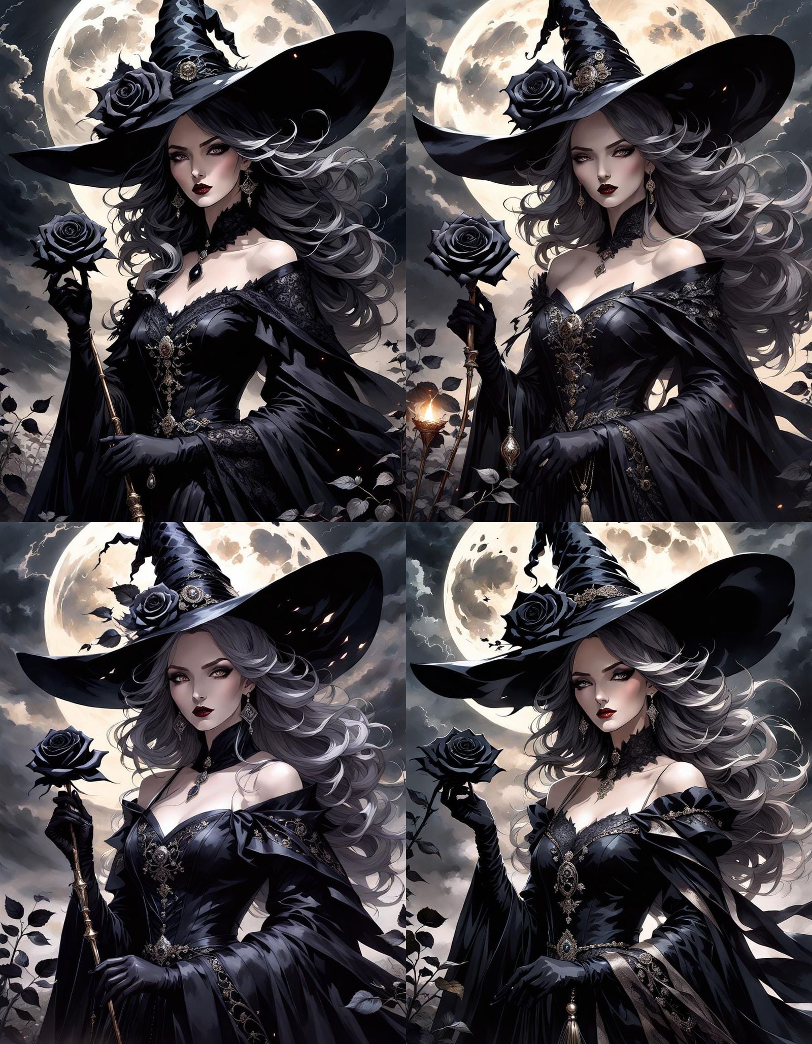 Gothic Witch with Rose and Wand, Dark Fantasy Art