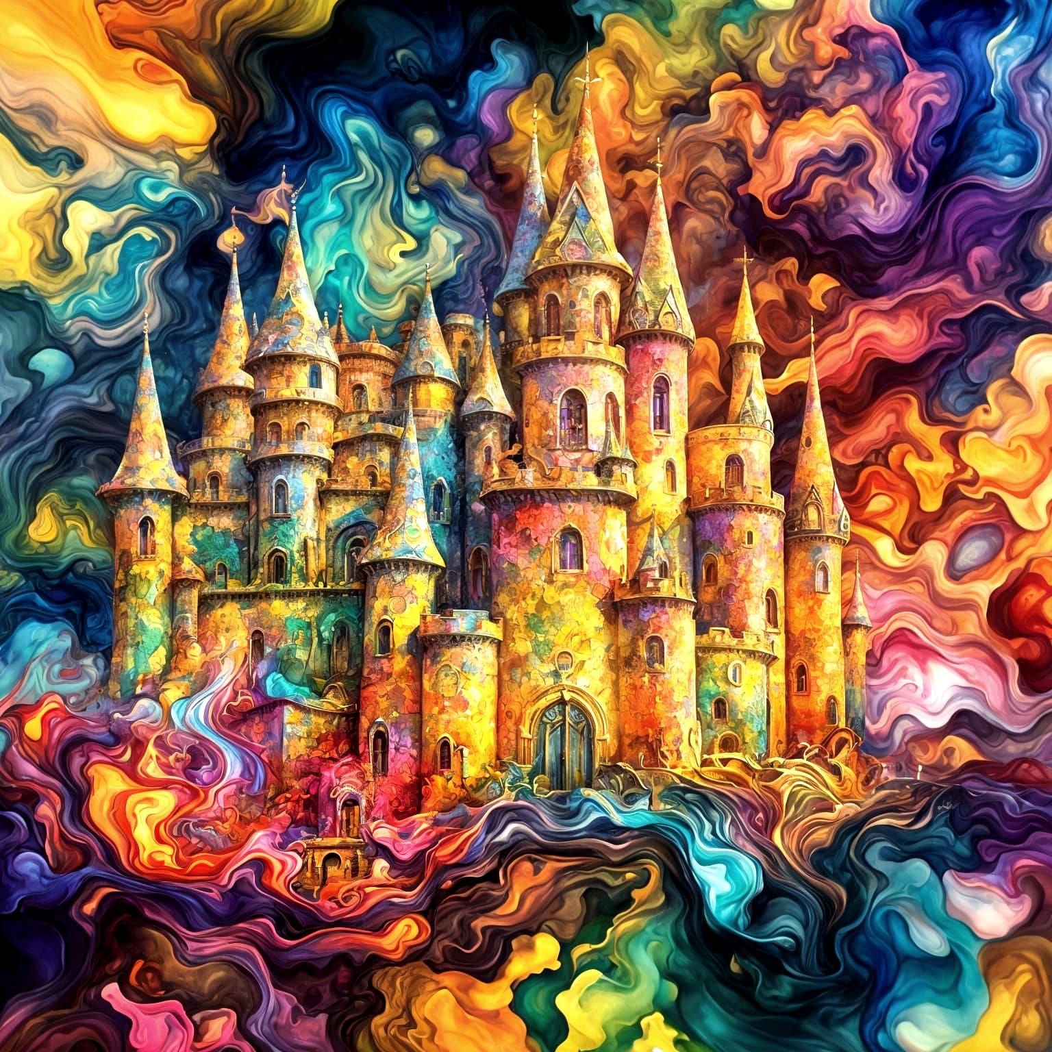 Psychedelic Acid Castle in Expressionist Style