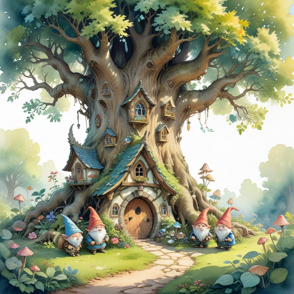 Whimsical Faerie Village: Watercolor Gnome Home
