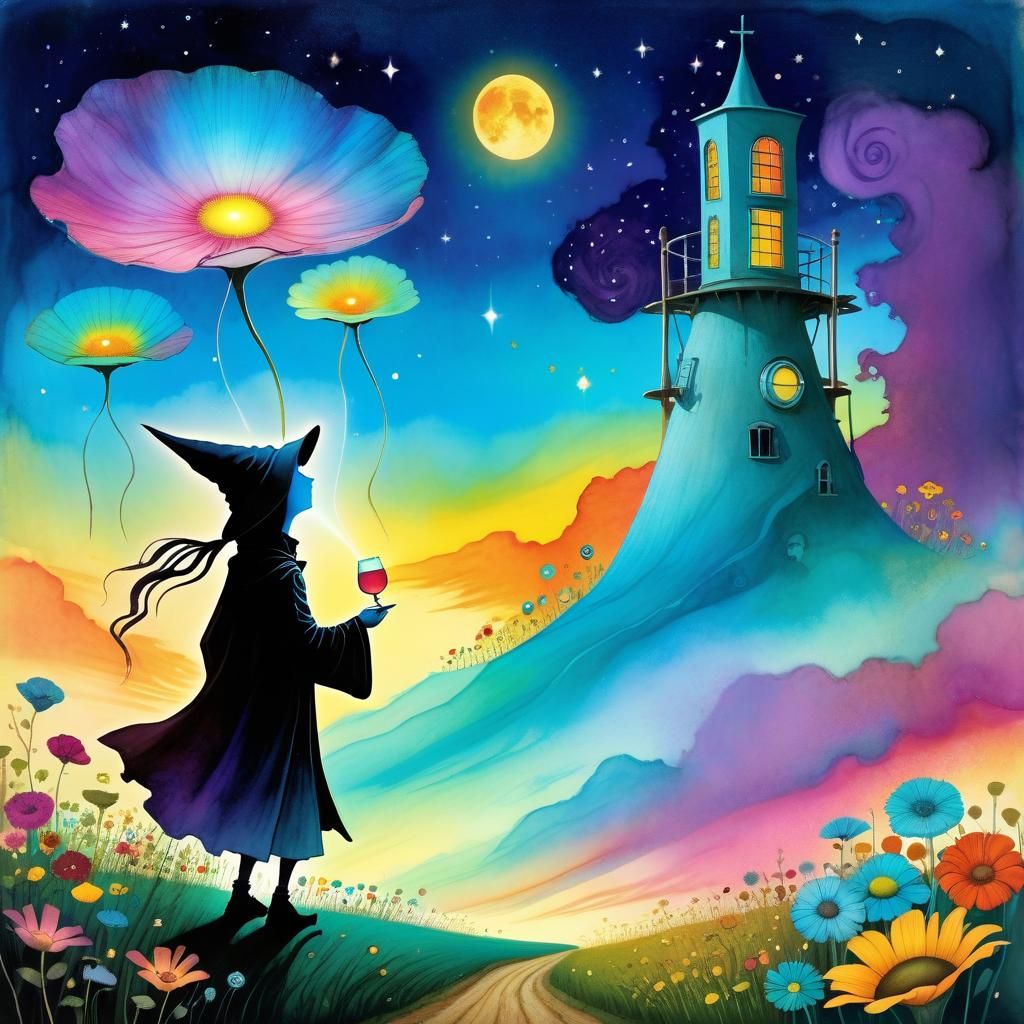 Surreal Anthropomorphic TV in Radioactive Flower Field