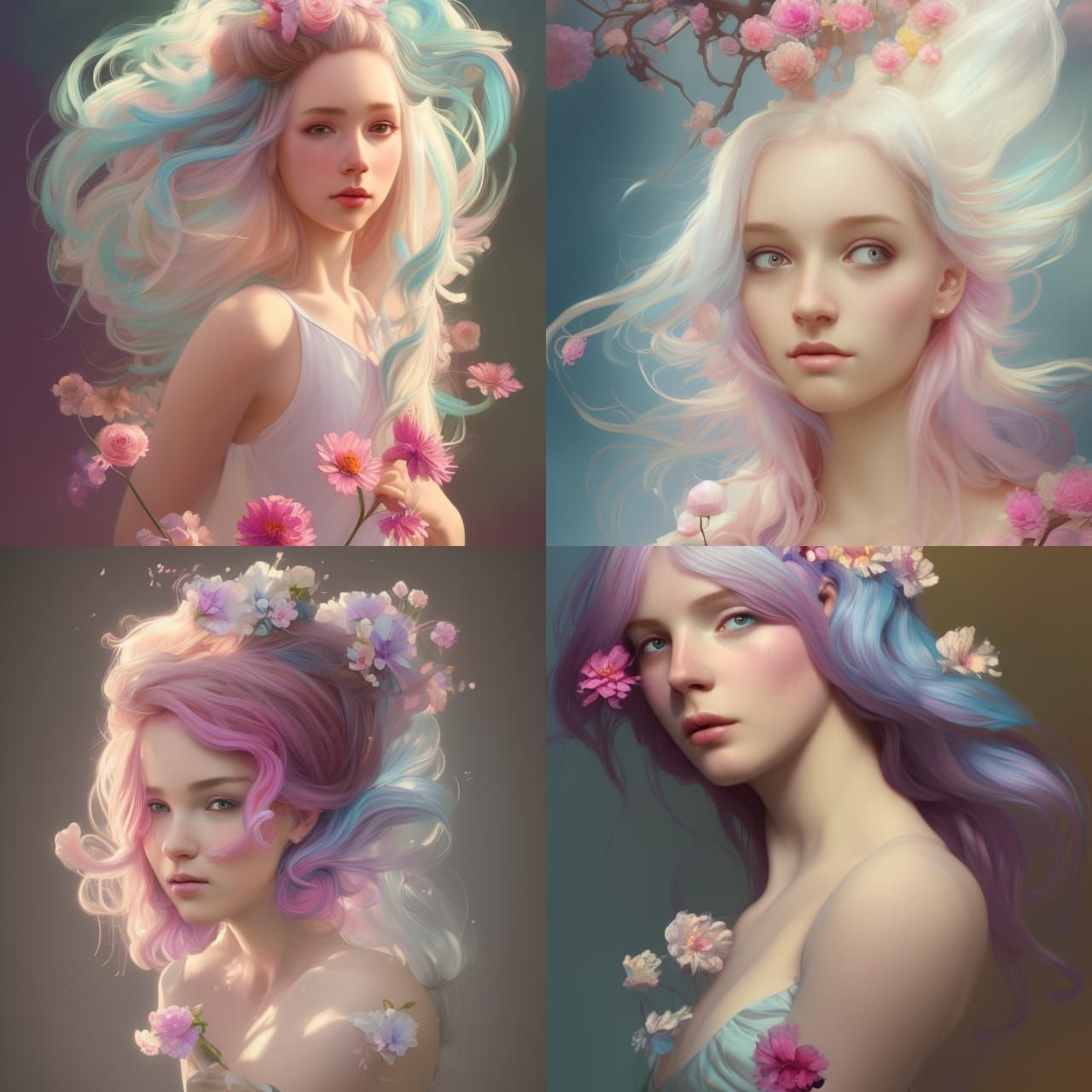 Whimsical Girl Portrait with Cotton Candy Hair