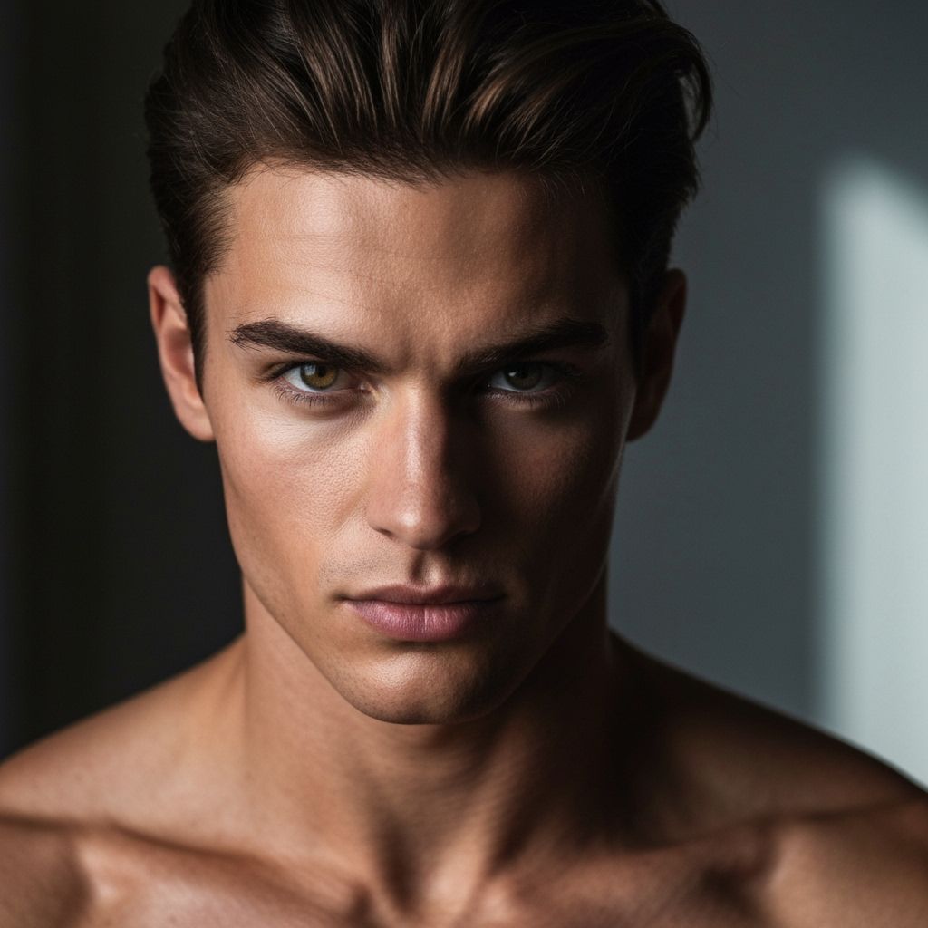 Bodybuilder in Silk Suit Portrait with Intense Gaze