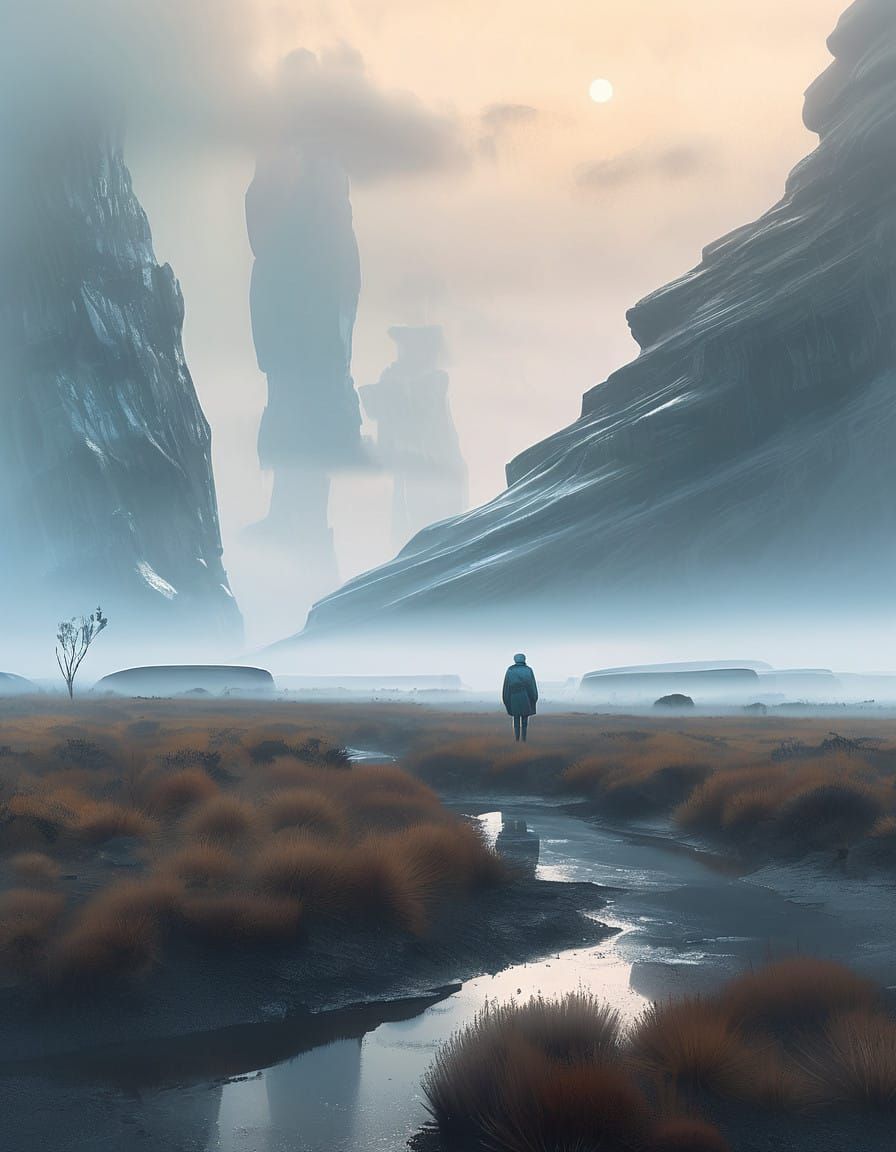 Cyberpunk Solitude in a Futuristic Landscape