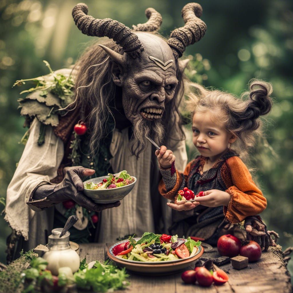 Baba Yaga Shares Salad: 1800s Photography Style