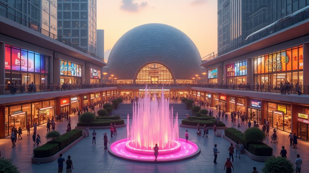 Geodesic Dome Centerpiece in a Thriving Cityscape