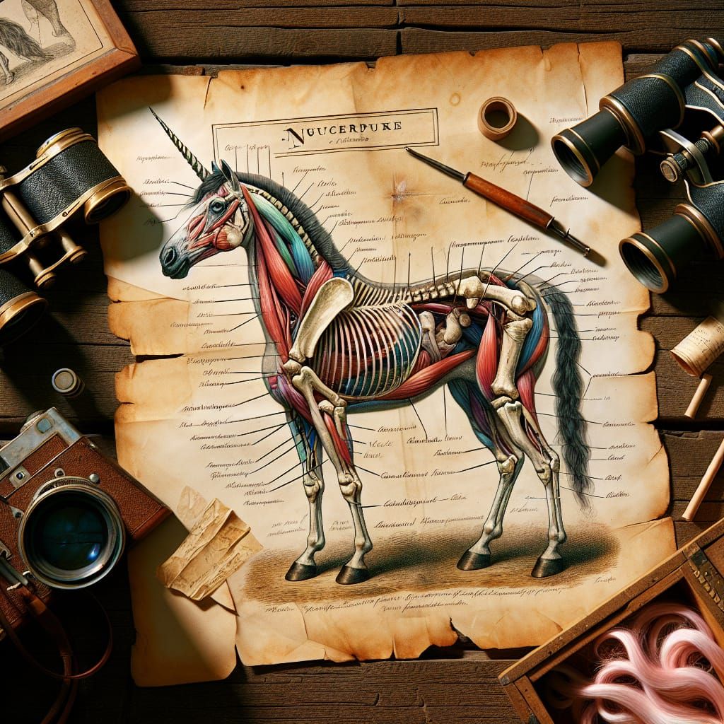 Unicorn Anatomy in Vintage Scientific Illustration Style