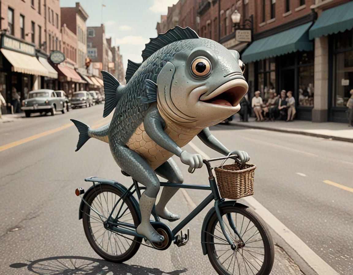 Fish Rides Bicycle: 1920s Style Cartoon Animation