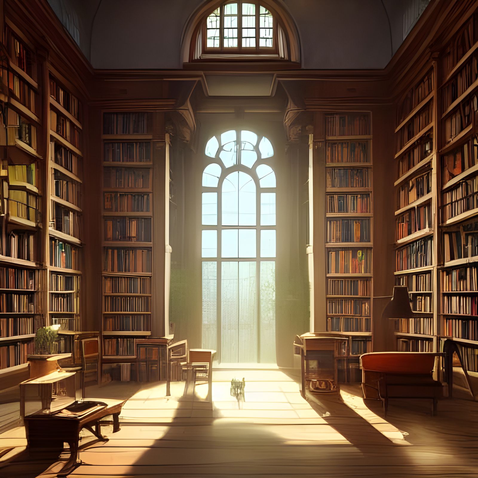 Lush Library with Dynamic Lighting, Hyperdetailed Art