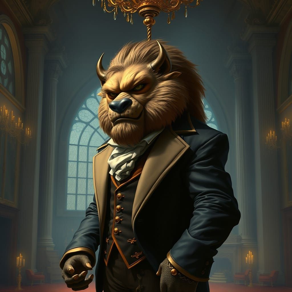 Ornate Beast in Ballroom, Rembrandt Lighting