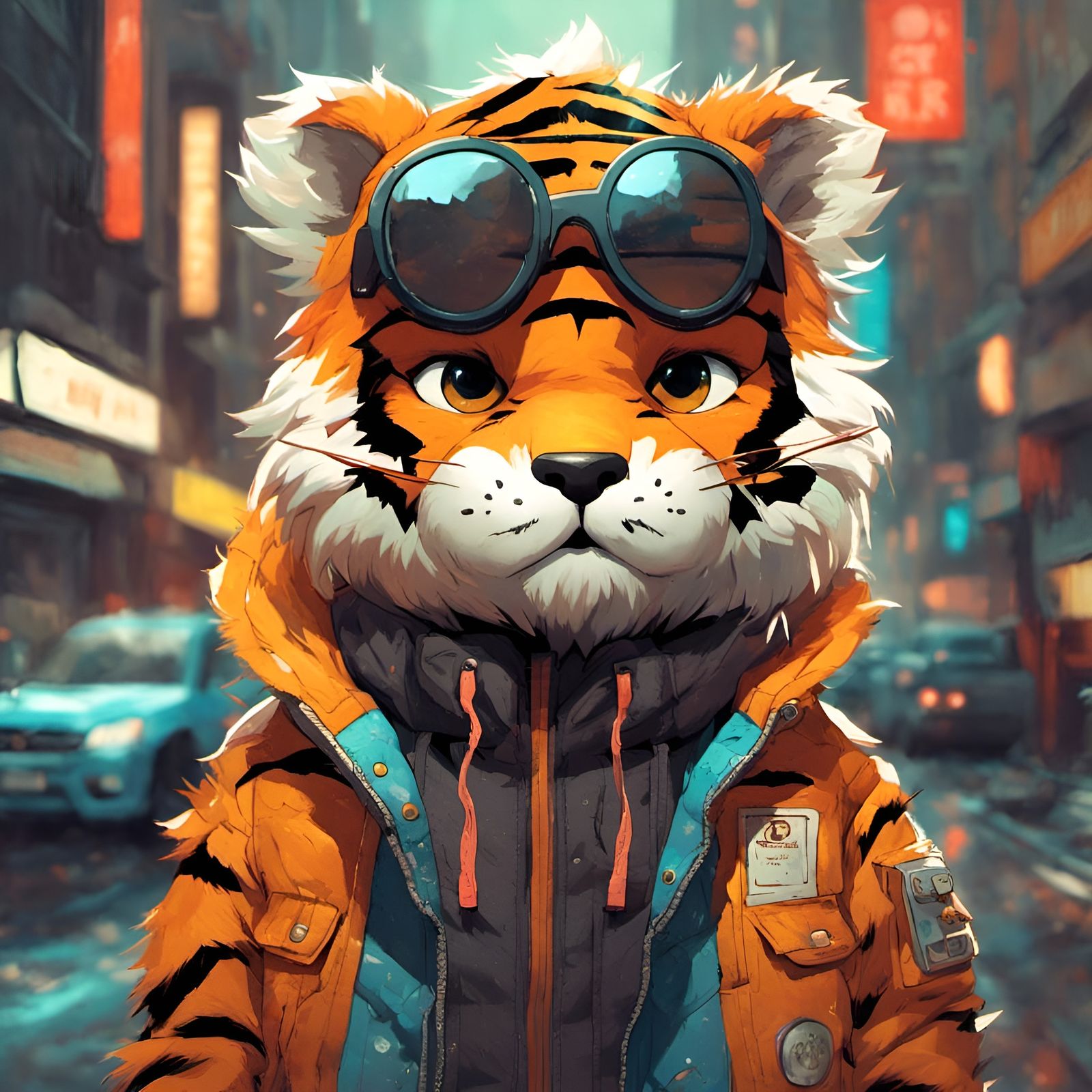 Chibi Furry Tiger Portrait in Street Clothes
