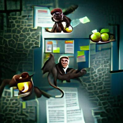Menacing Cartoon Monkey in Dark Setting