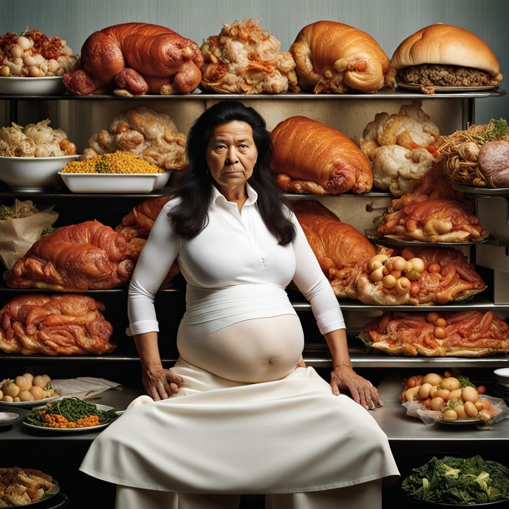 Woman with Stuffed Belly, Professional Portrait