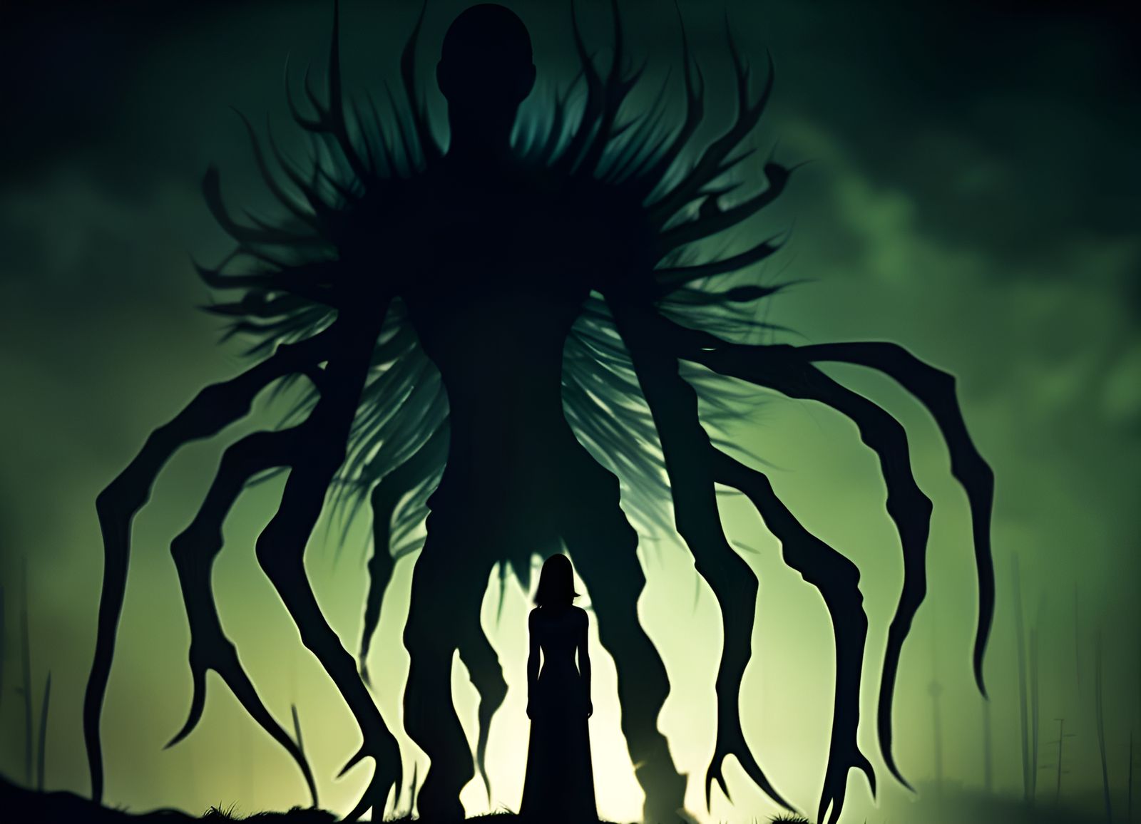 Eerie Silhouette of Supernatural Alien Creature