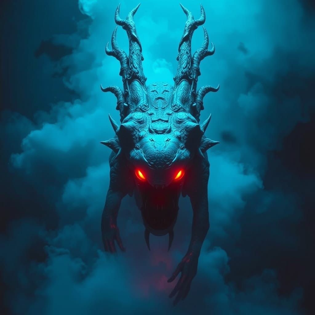 Cyclops with Glowing Eye in Smoky Blue Haze