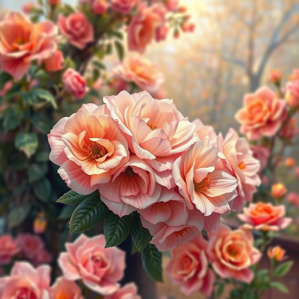 Whimsical Floral Scene in Warm, Baroque Style