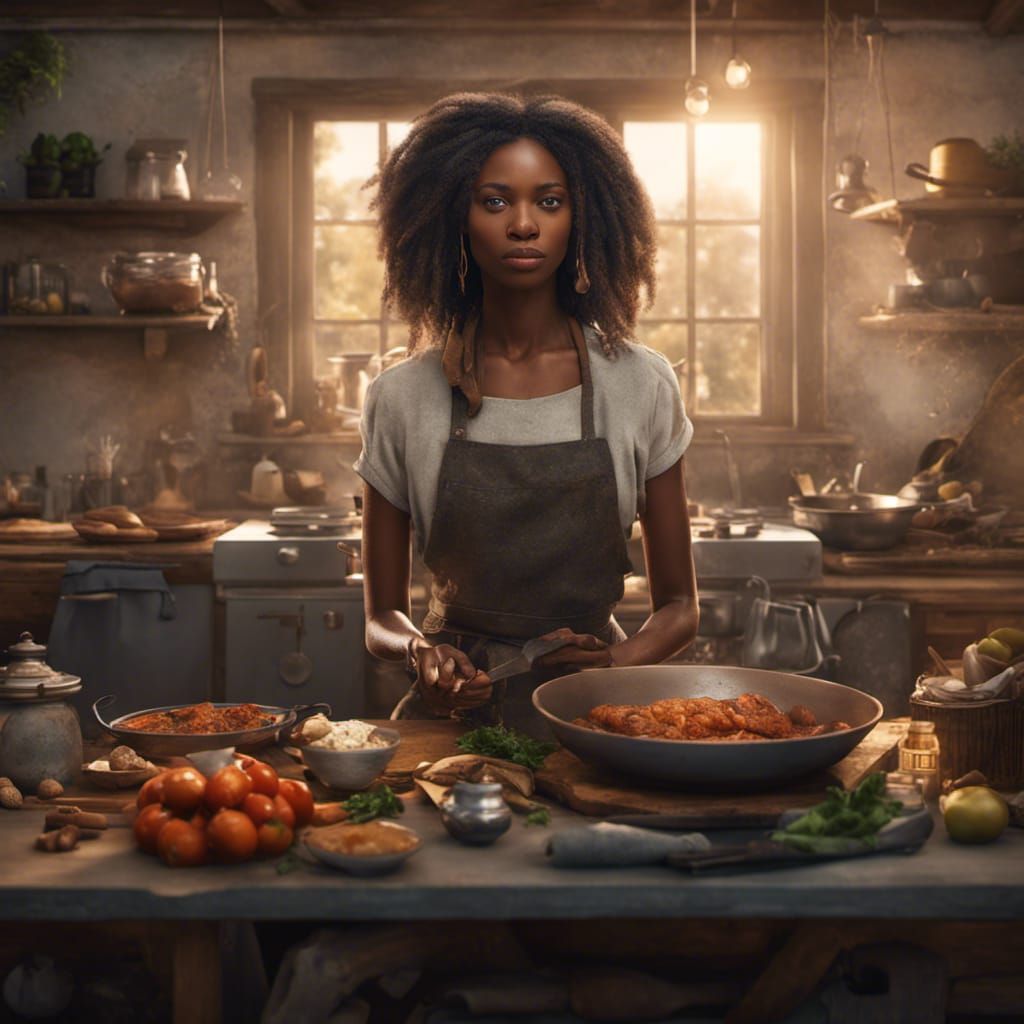 African American Woman Cooking: Detailed Matte Painting