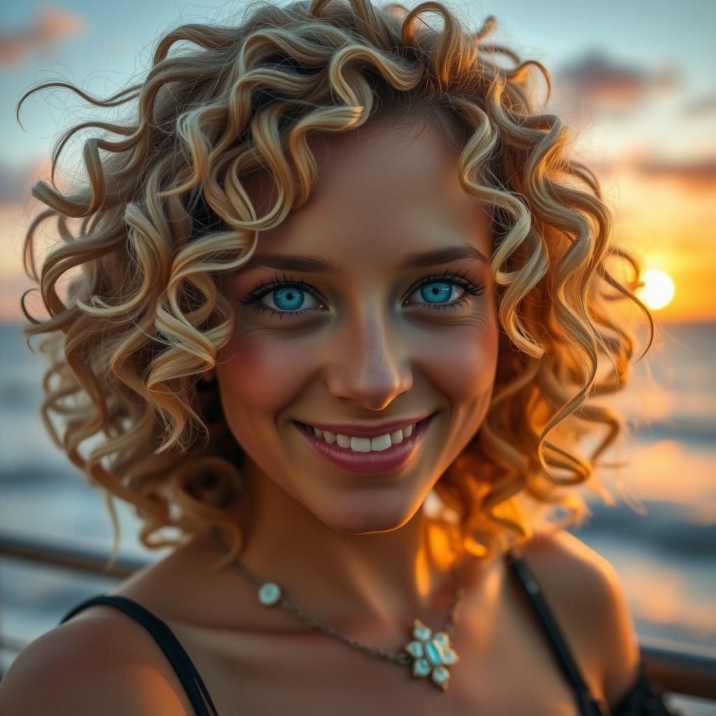Stunning Hyper-Realistic Portrait of Serene Curly Blonde Wom...
