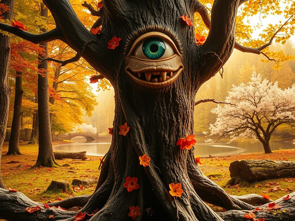 Surreal Tree Monster Emerges from Hyper-Realistic Bark