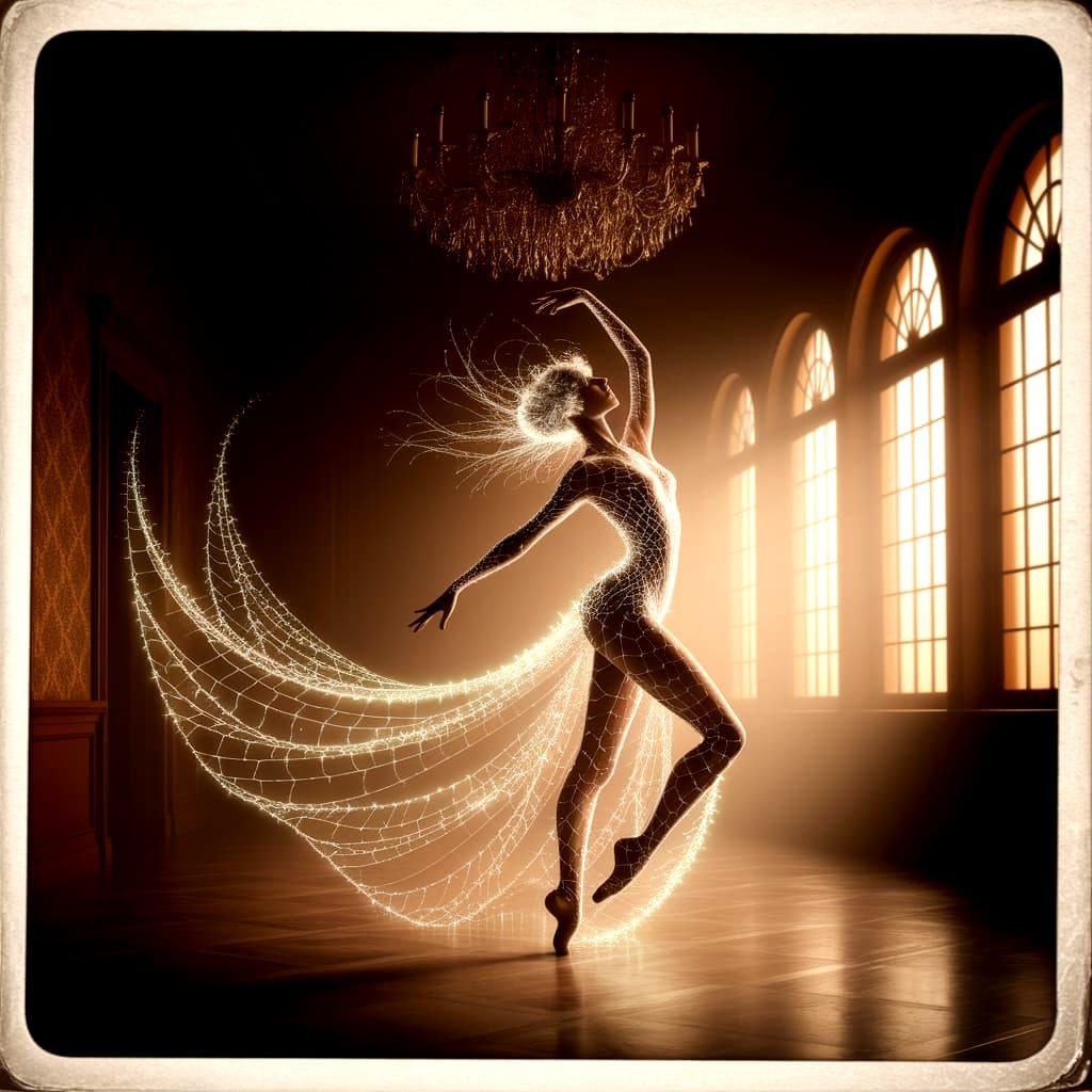 Ethereal Spiderweb Dancer in Misty Ballroom