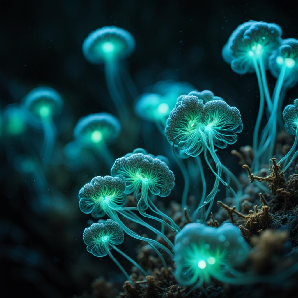 Bioluminescent Spores in Hyper-Realistic Digital Art