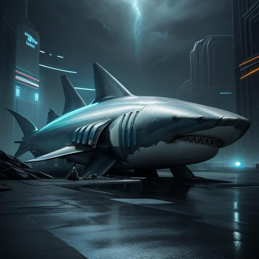Great White Shark Devouring Human in Sci-Fi Scene