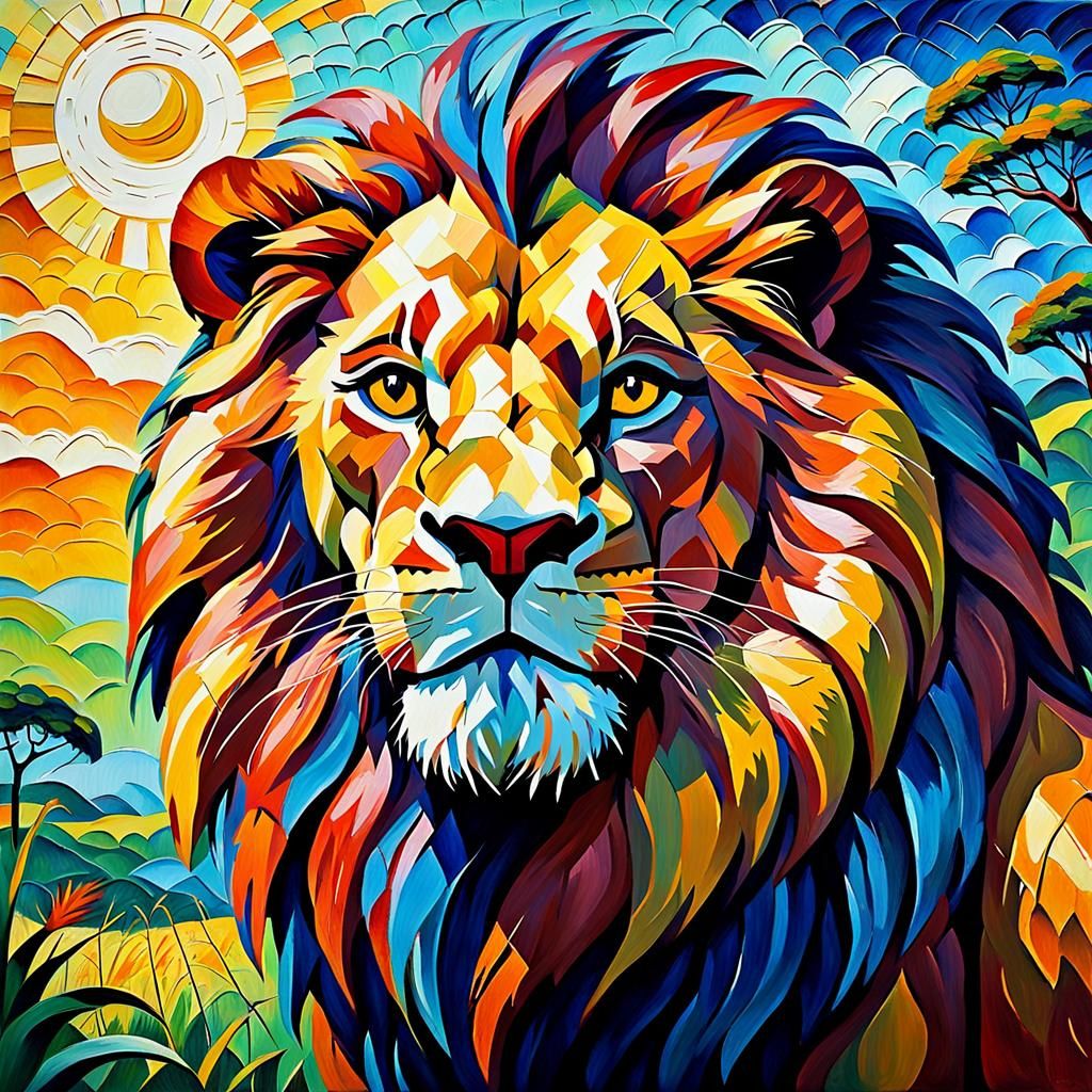 The Lion King in Expressionist Impasto Oil Painting