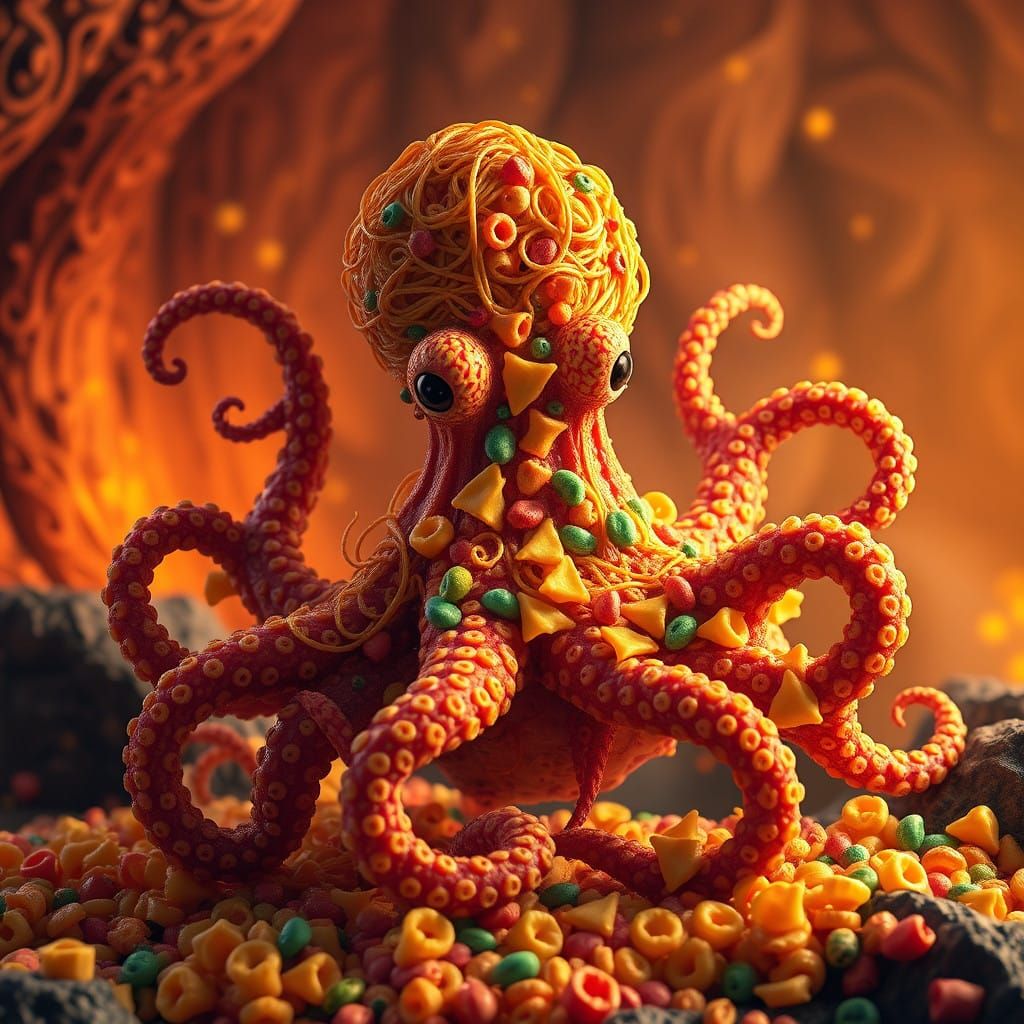 Whimsical Pasta Octopus in a Fantastical World