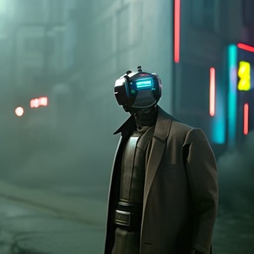 Hyperrealistic Robo Detective in Tech Noir Style