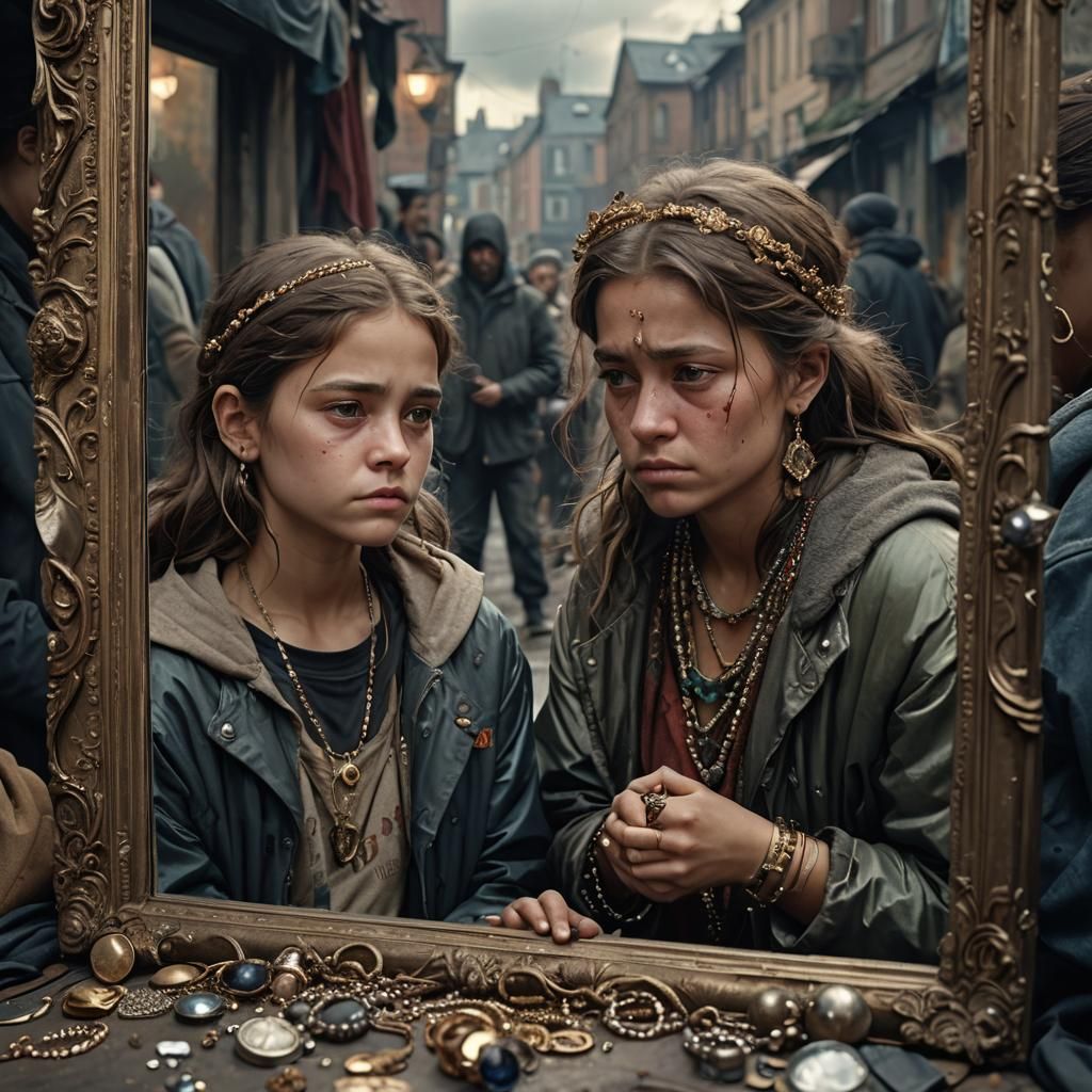 Contrasting Fortunes: A Digital Painting of Two Girls