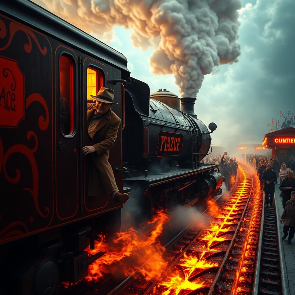 Steam Train Passenger in a Surreal Dreamscape