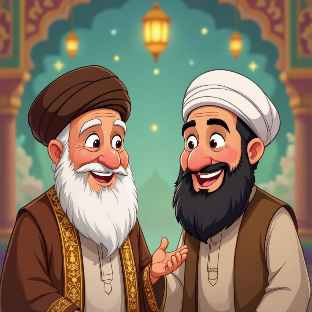 Islamic Scholars in Vibrant Cartoon Style