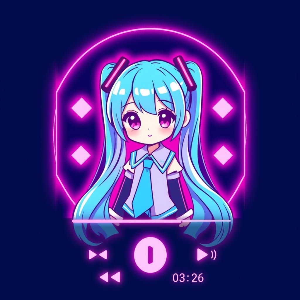 Vaporwave-Inspired Music Player App with Hatsune Miku