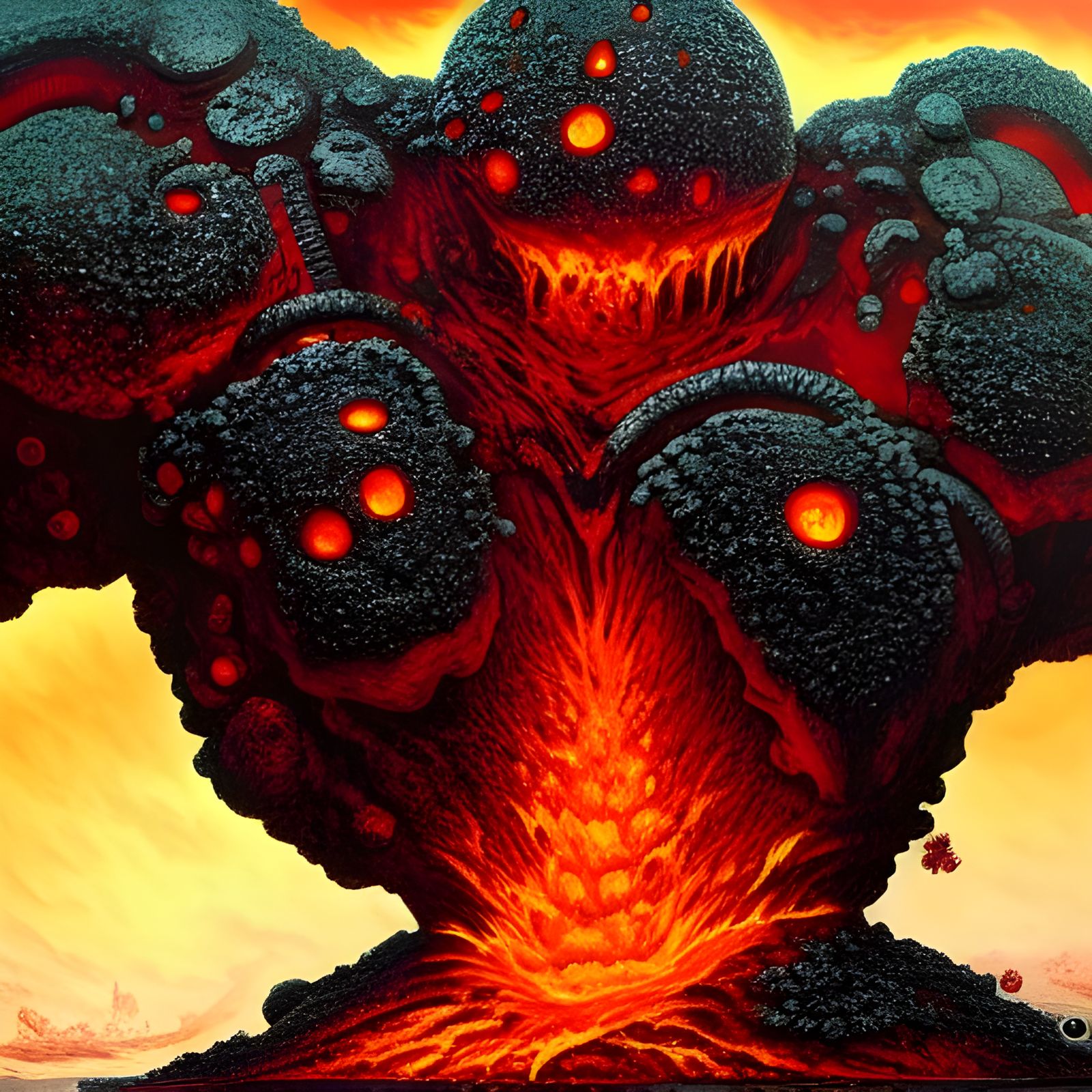Lava Golem Punches Eldritch Monster in Hyperrealism