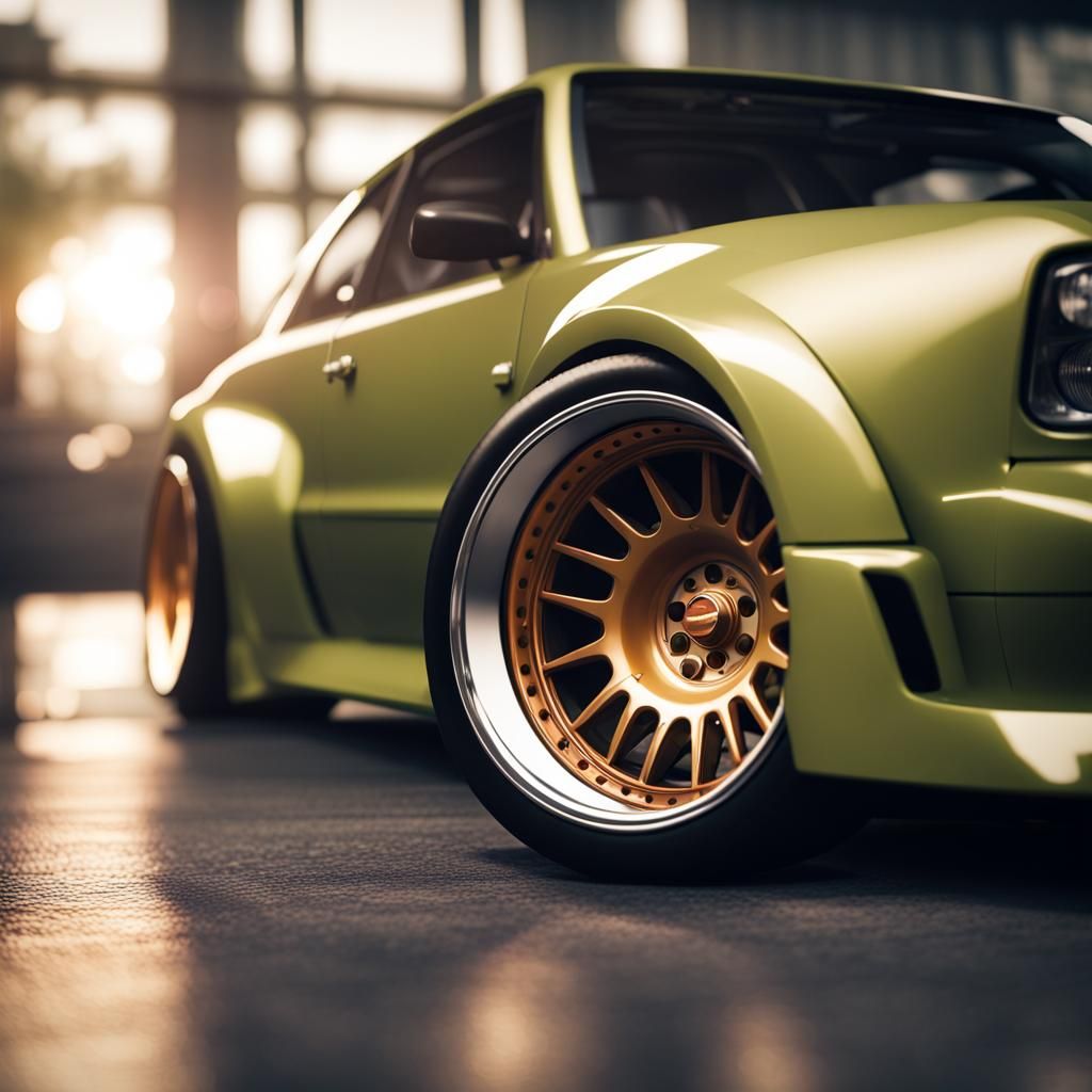 Slammed Car with Deep Dish Wheels in 3D Style