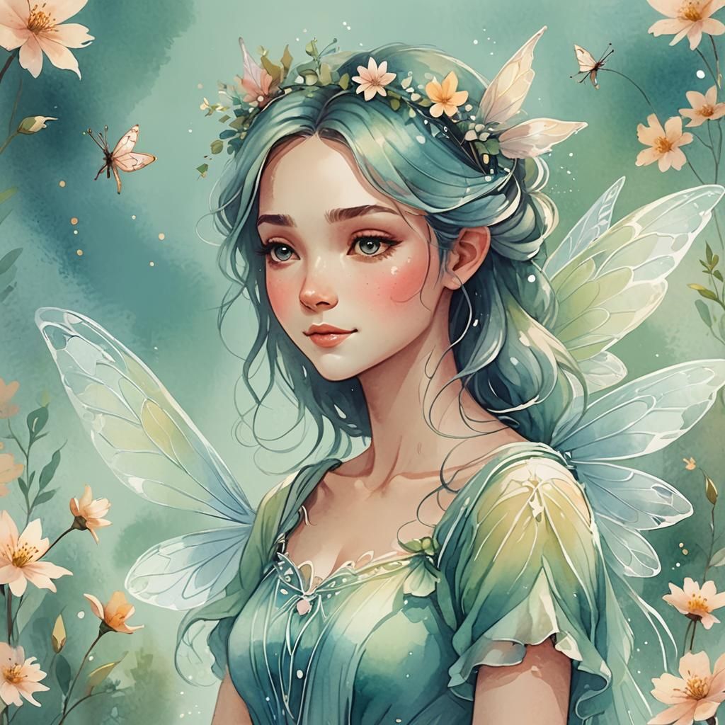 Calm Fairy in 2D Hand-Drawn Animation Style