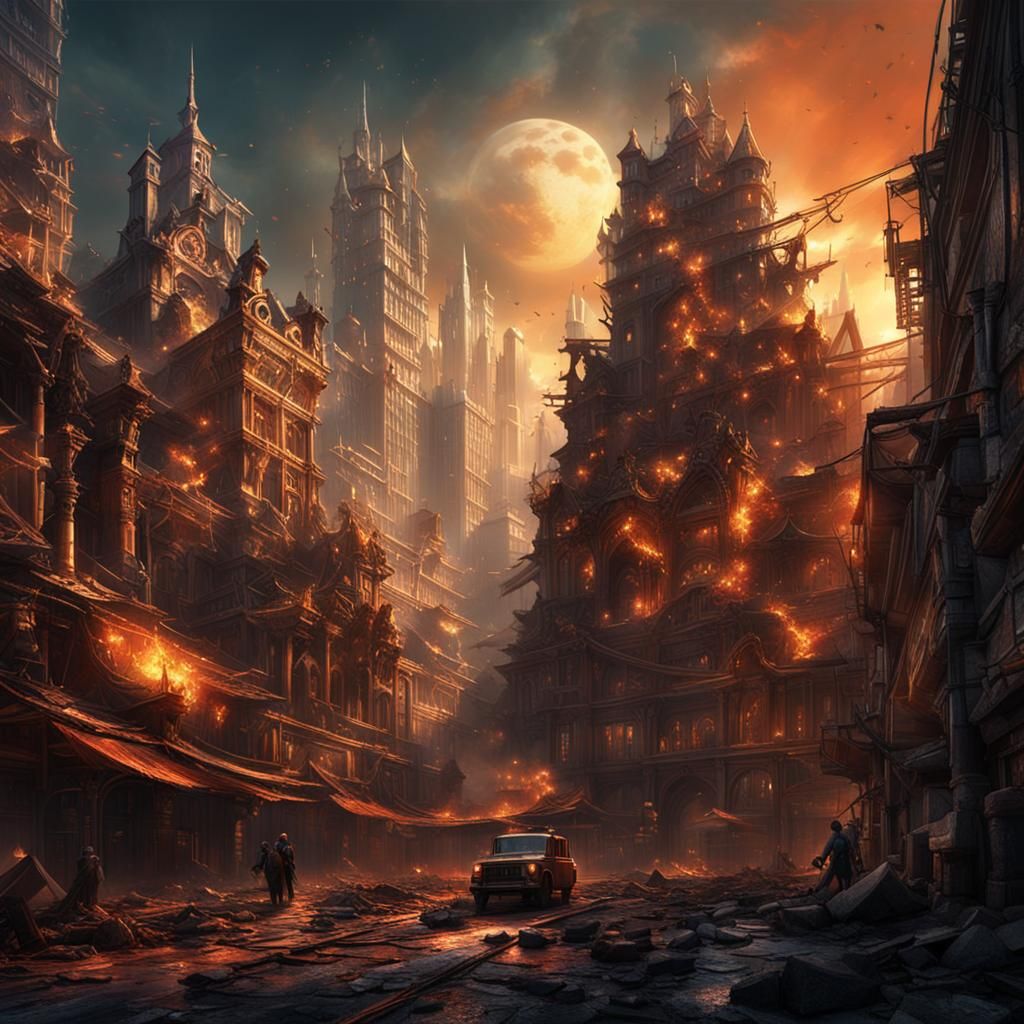 Fantastical City Forged in Struggle: Matte Painting