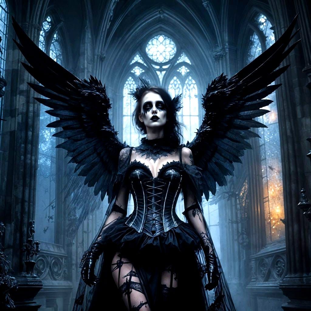 Gothic Angel of Death in Haunting, Starry Night