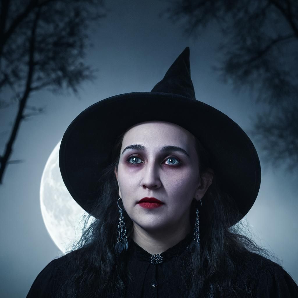 Mysterious Dark Witch in Gothic Moonlight