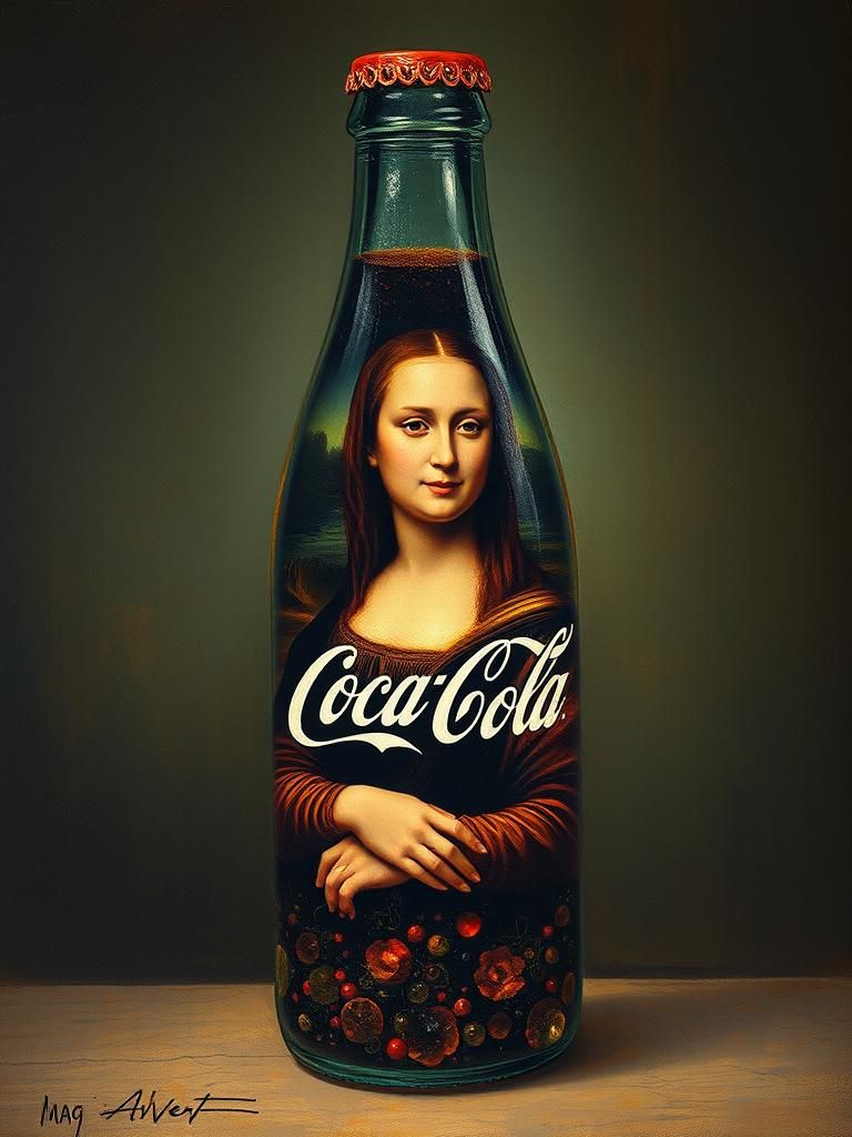 Mona Lisa in Coca-Cola Bottle, Impasto Oil Painting