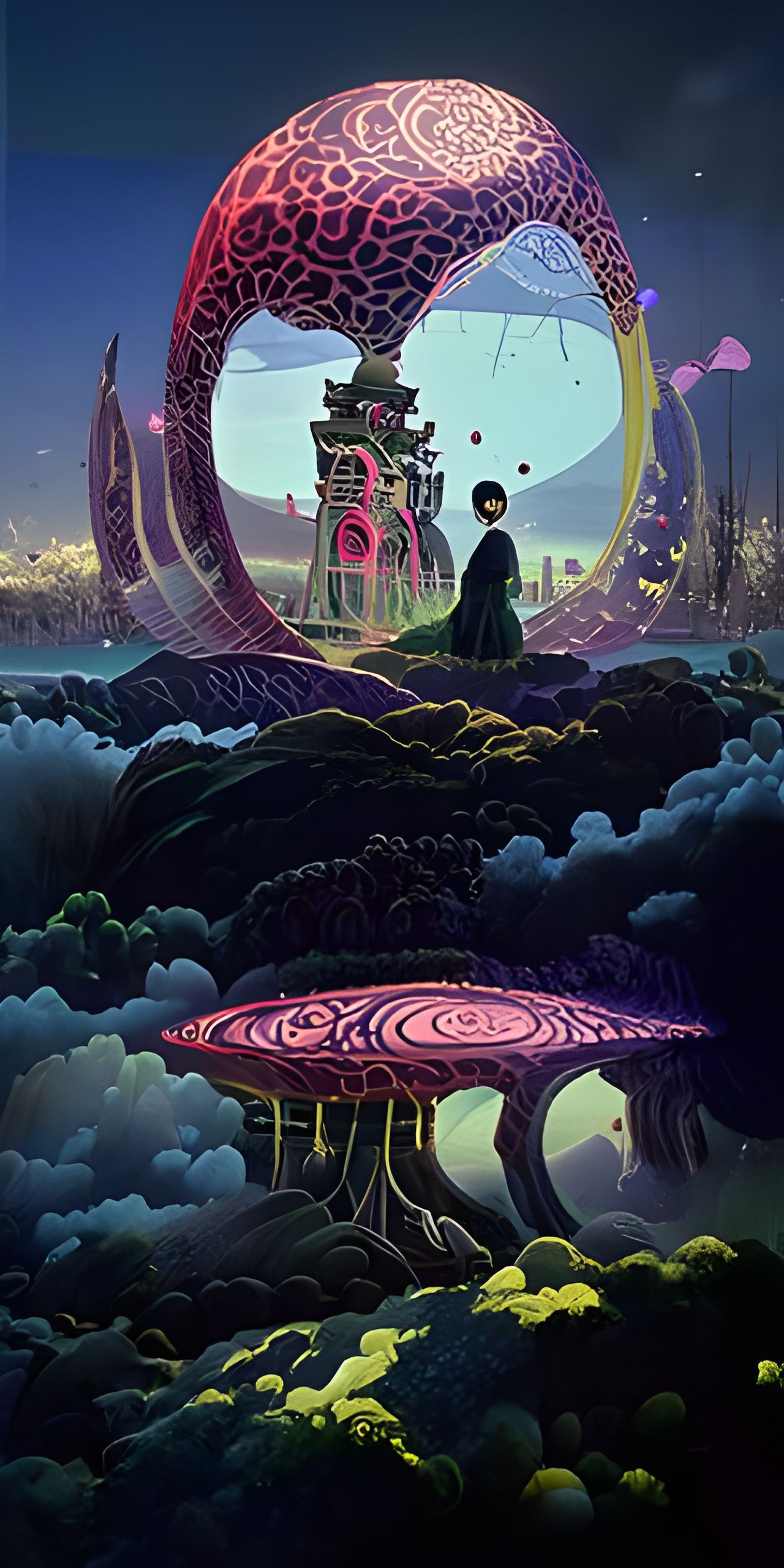 Psychedelic Sci-Fi Dreamscape in Ukiyo-e Style