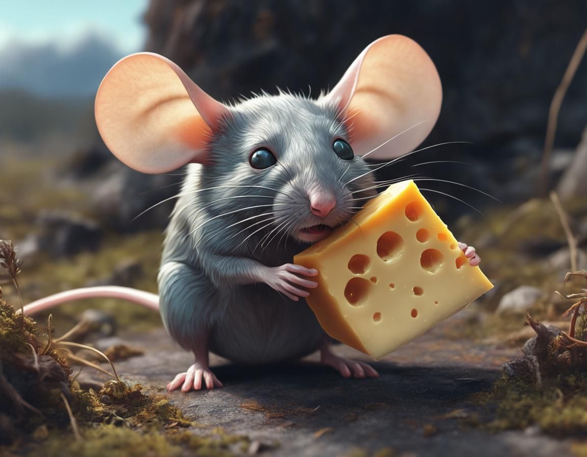 Hyperrealistic Mouse Holding Cheese, Fairycore Digital Art