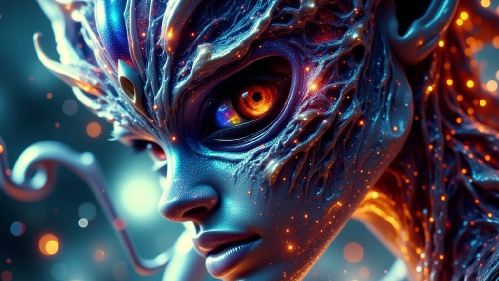 Alien Entity Portrait in Dynamic Splash Art Style