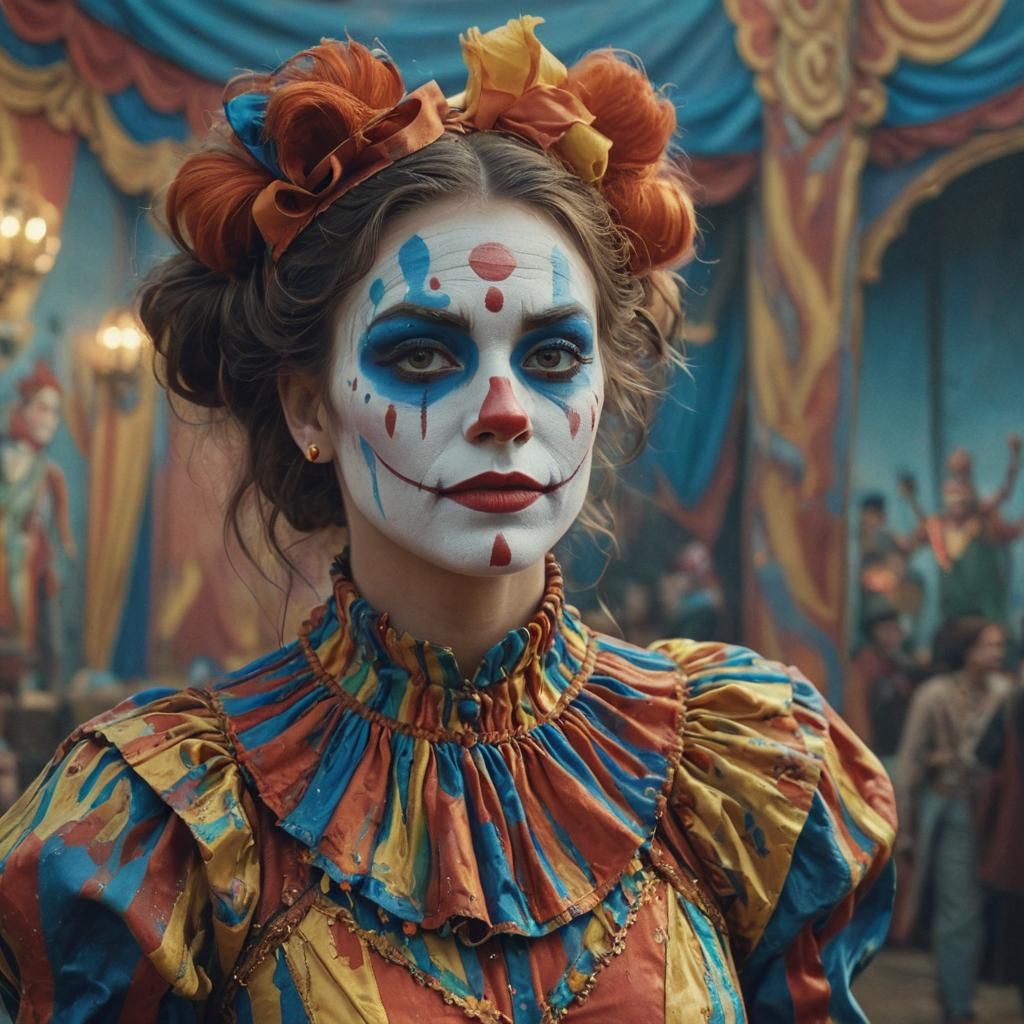 Woman in Clown Face Paint: Fantasy Concept Art