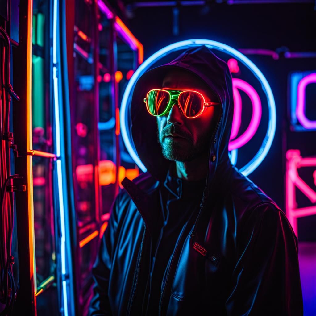 Neon Cyberpunk Hacker Portrait in Light Art Style
