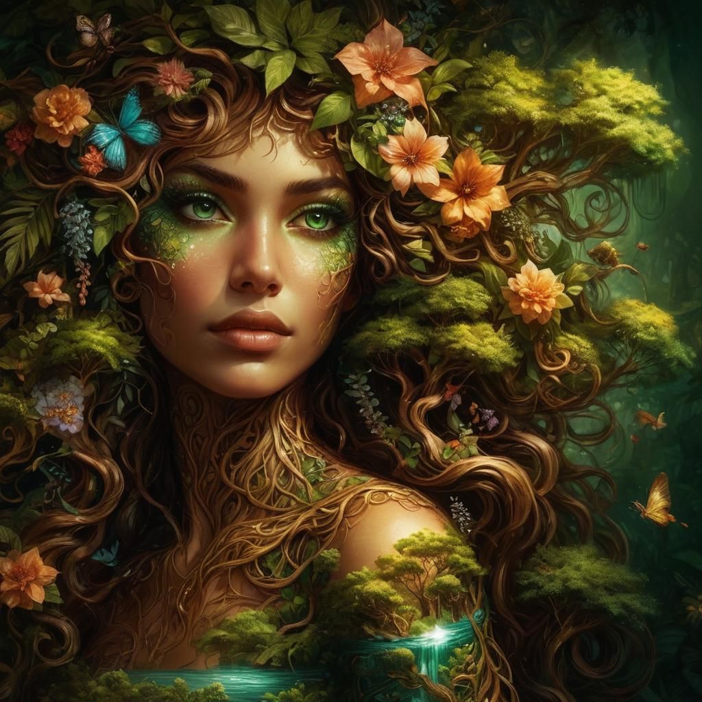 Woman Merging with Jungle in Magical Realism