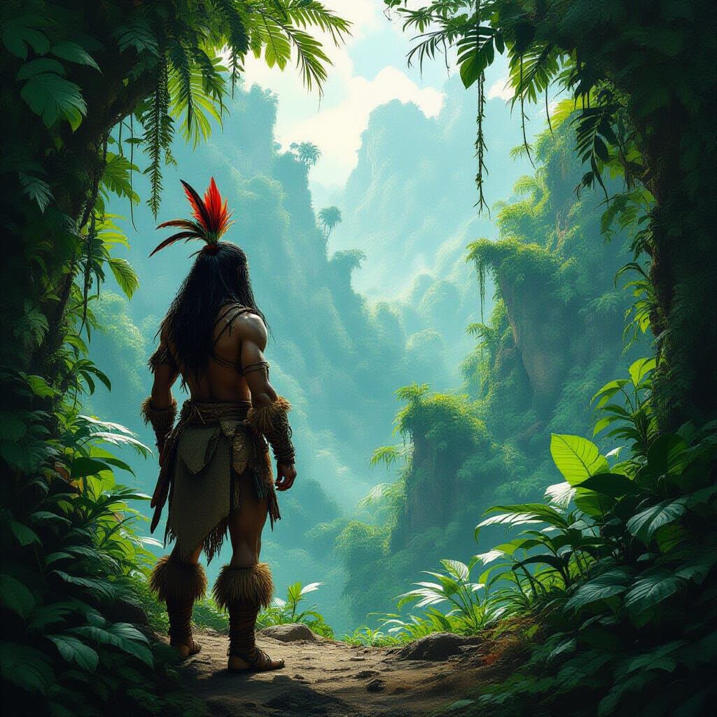 Trailial Native in Jungle, Frazetta Style