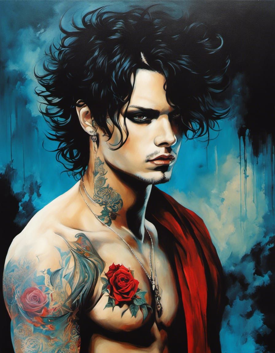 Gothic Homoerotic Portrait in Acrylic Painting Style
