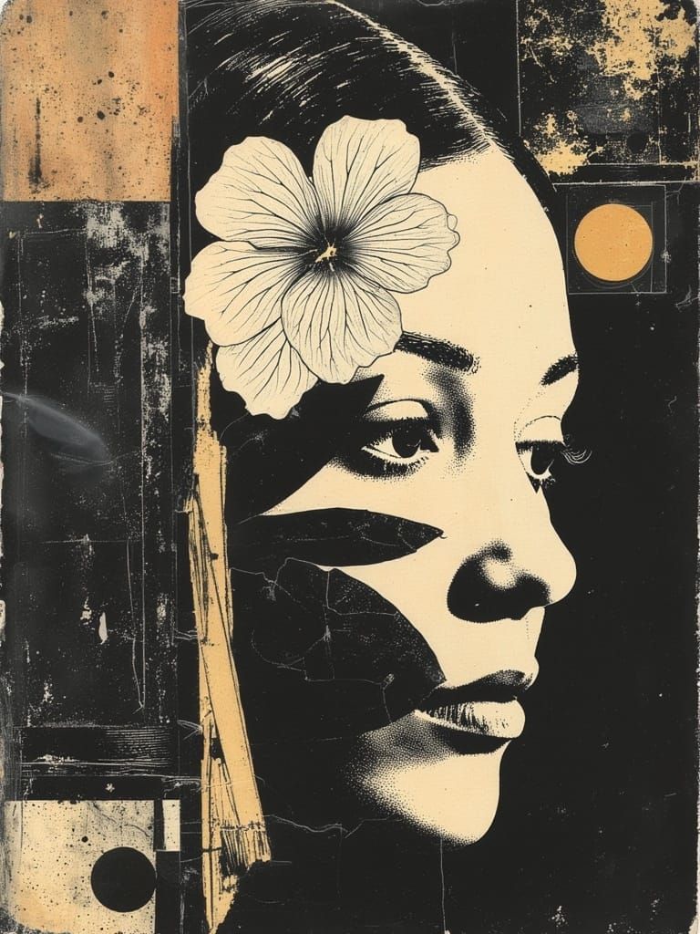 Billie Holiday in a 1940s Art Deco Florals and Geometric Pat...