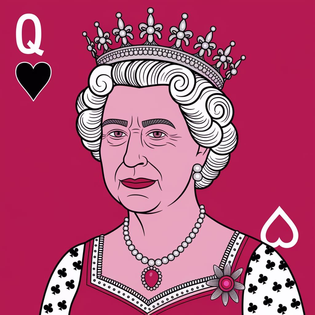 Queen Elizabeth II with her white hair depicted as the Queen...
